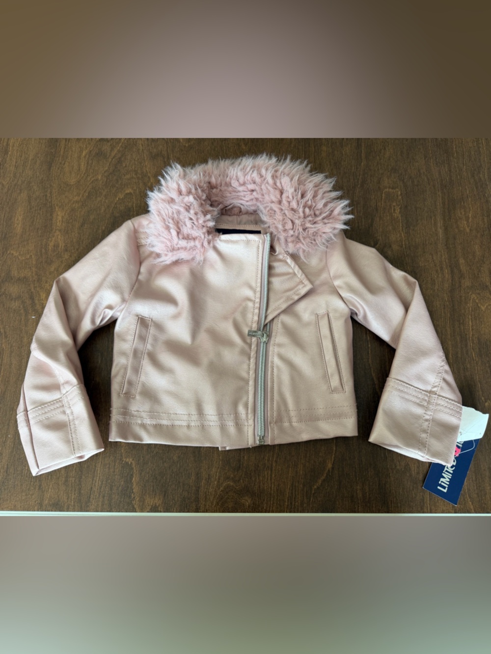 Limited Too Pale Pink Faux Leather Jacket with Pink Faux Fur collar